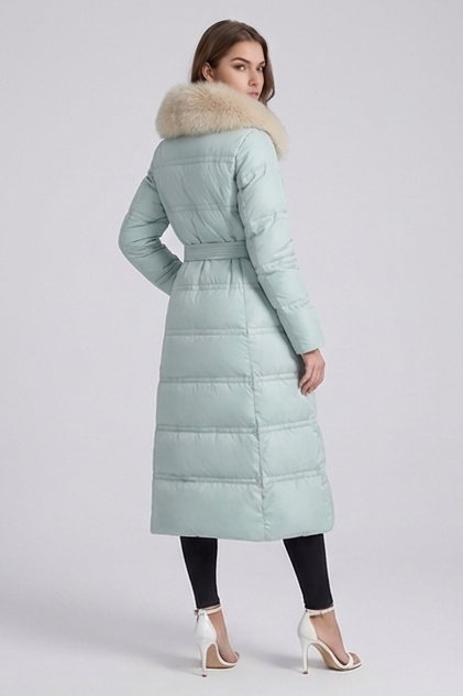 Long Fur Trim Hooded Parka Coat Women