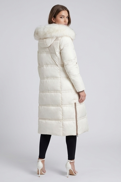Long Fur Trim Hooded Parka Coat Women