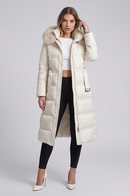 Long Fur Trim Hooded Parka Coat Women