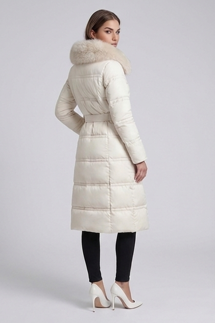 Long Fur Trim Hooded Parka Coat Women