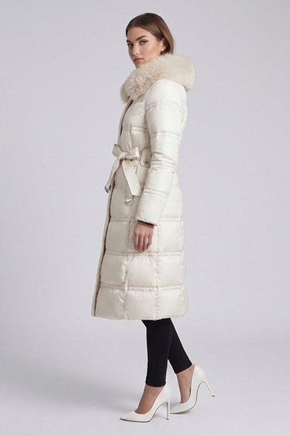 Long Fur Trim Hooded Parka Coat Women