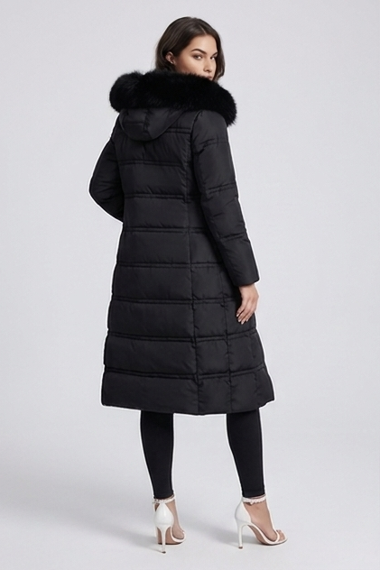 Long Fur Trim Hooded Parka Coat Women