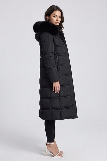 Long Fur Trim Hooded Parka Coat Women