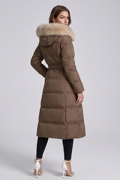 Long Fur Trim Hooded Parka Coat Women