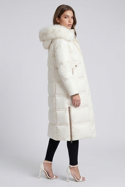 Long Fur Trim Hooded Parka Coat Women