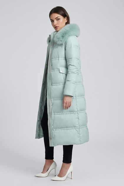 Long Fur Trim Hooded Parka Coat Women