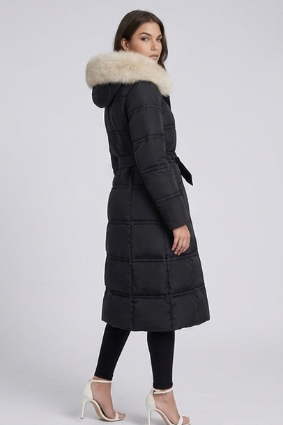 Long Fur Trim Hooded Parka Coat Women