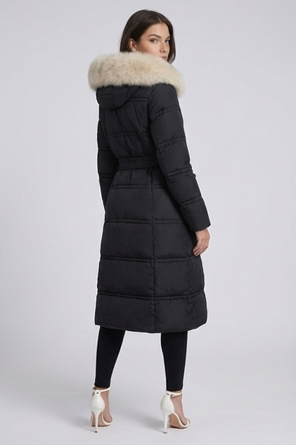Long Fur Trim Hooded Parka Coat Women