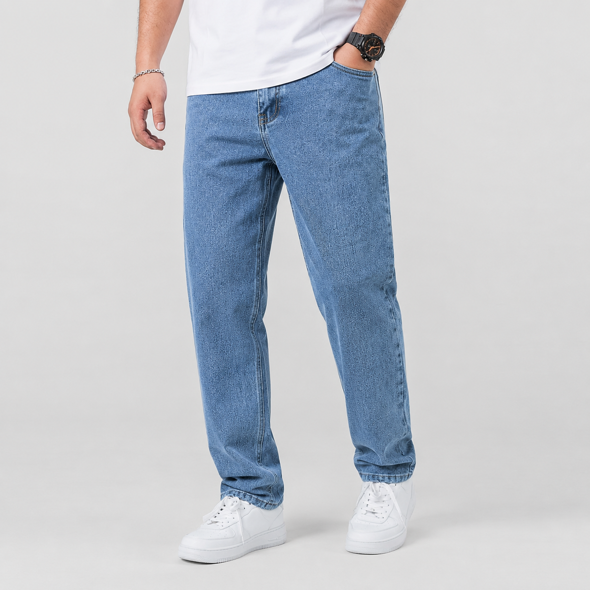 Loose Fit Wide Leg Straight Denim Jeans Men