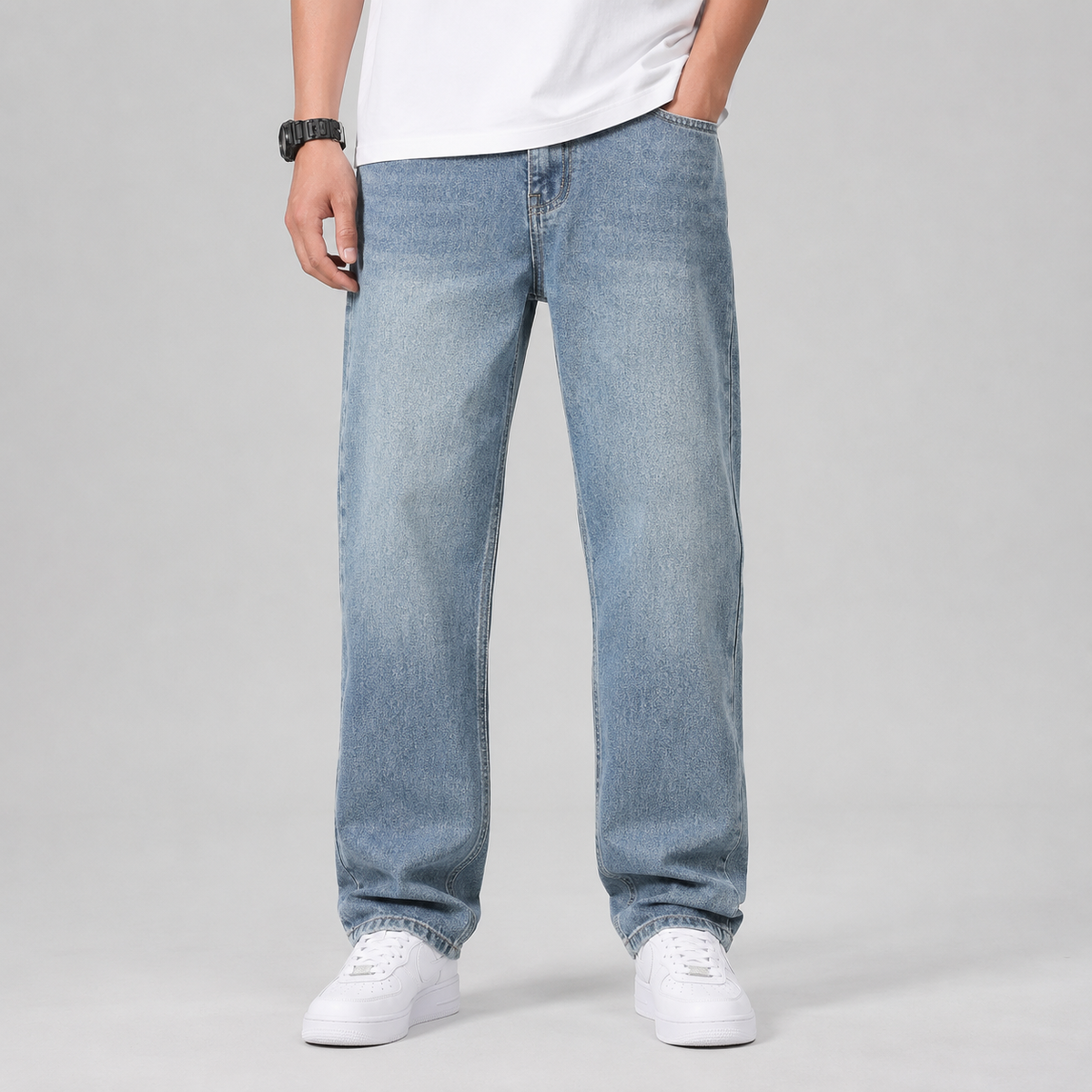 Loose Fit Wide Leg Straight Denim Jeans Men