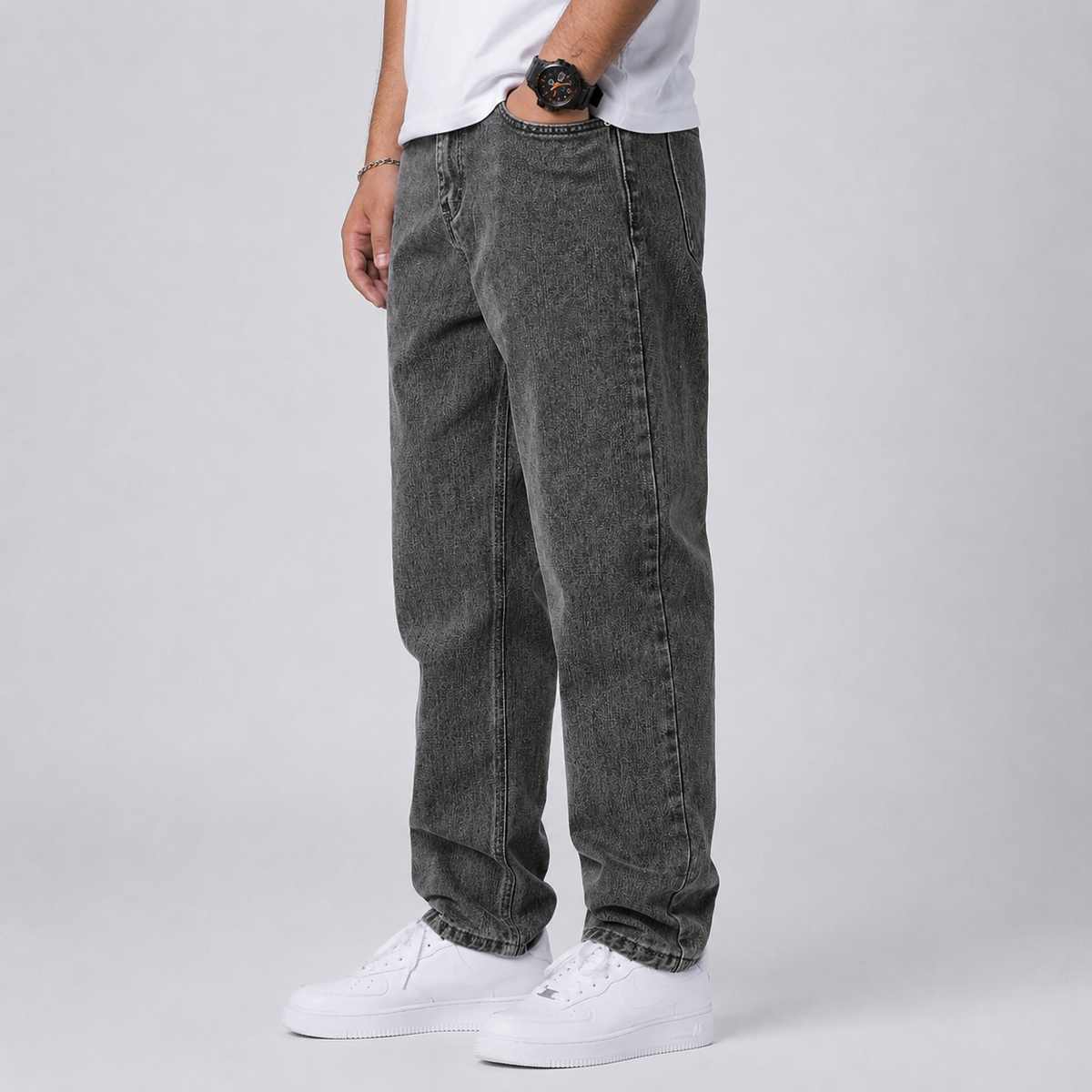Loose Fit Wide Leg Straight Denim Jeans Men