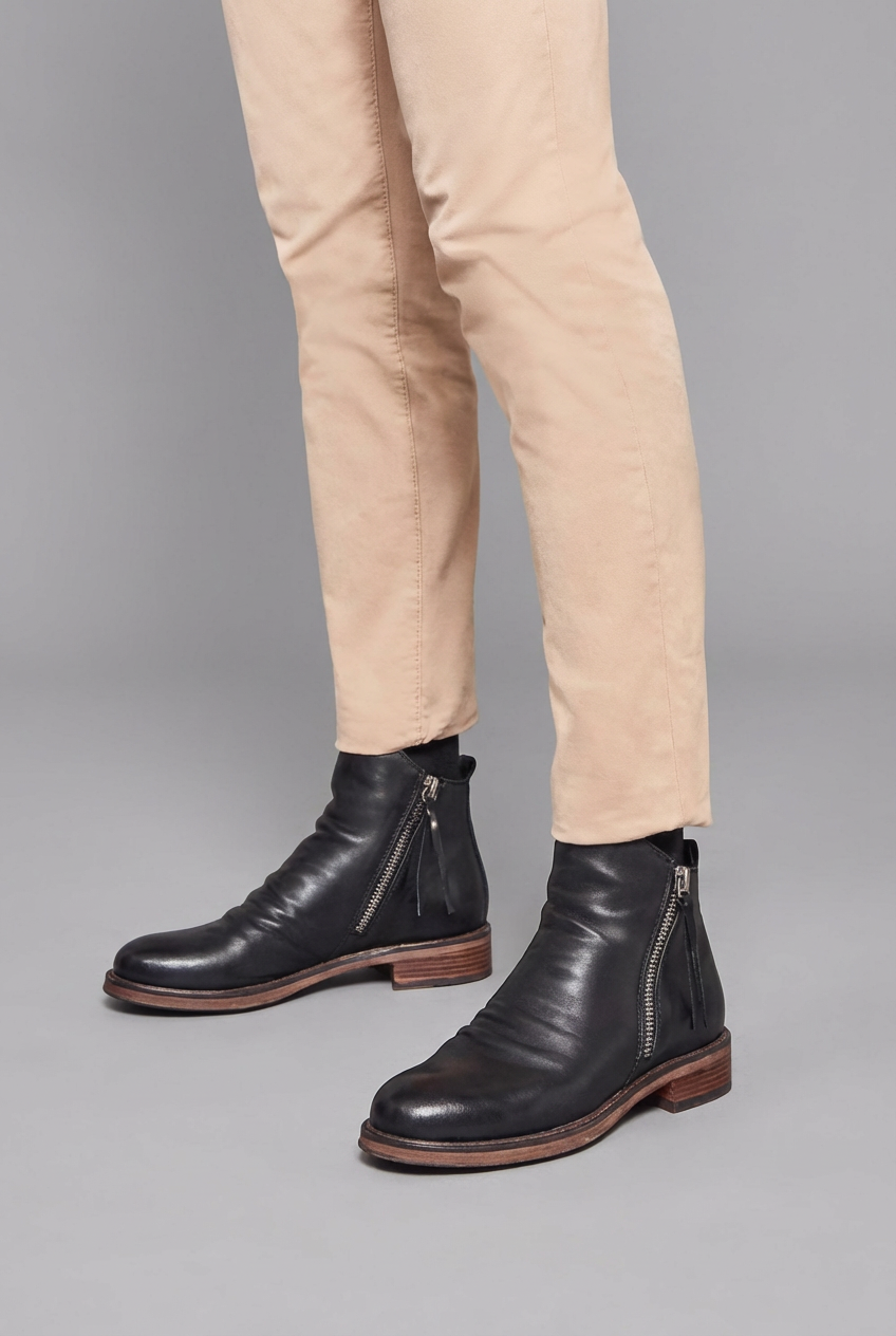 Men’s Side Zip Low Heel Ankle Boots