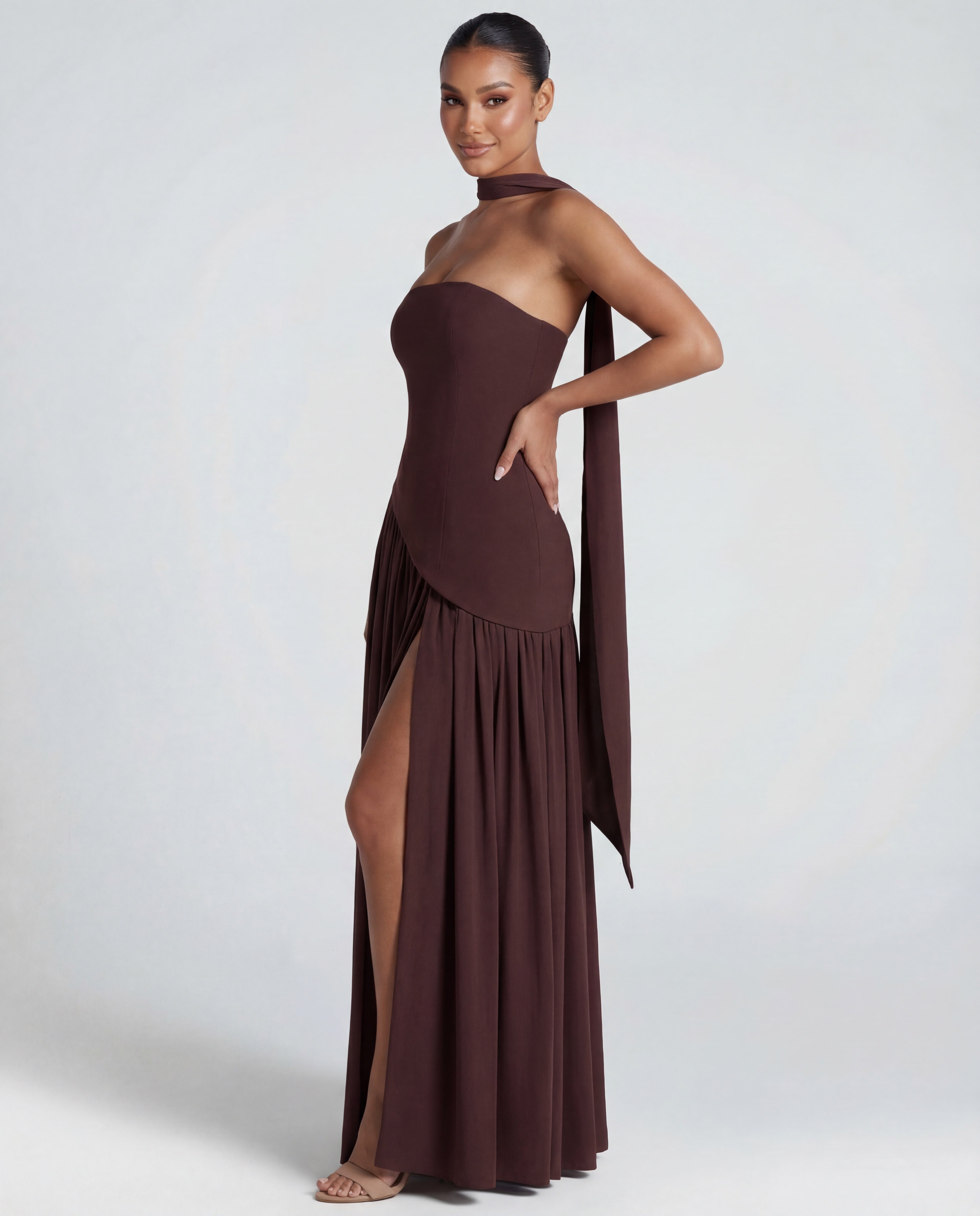 Strapless Corset High Split Occasion Maxi Dress