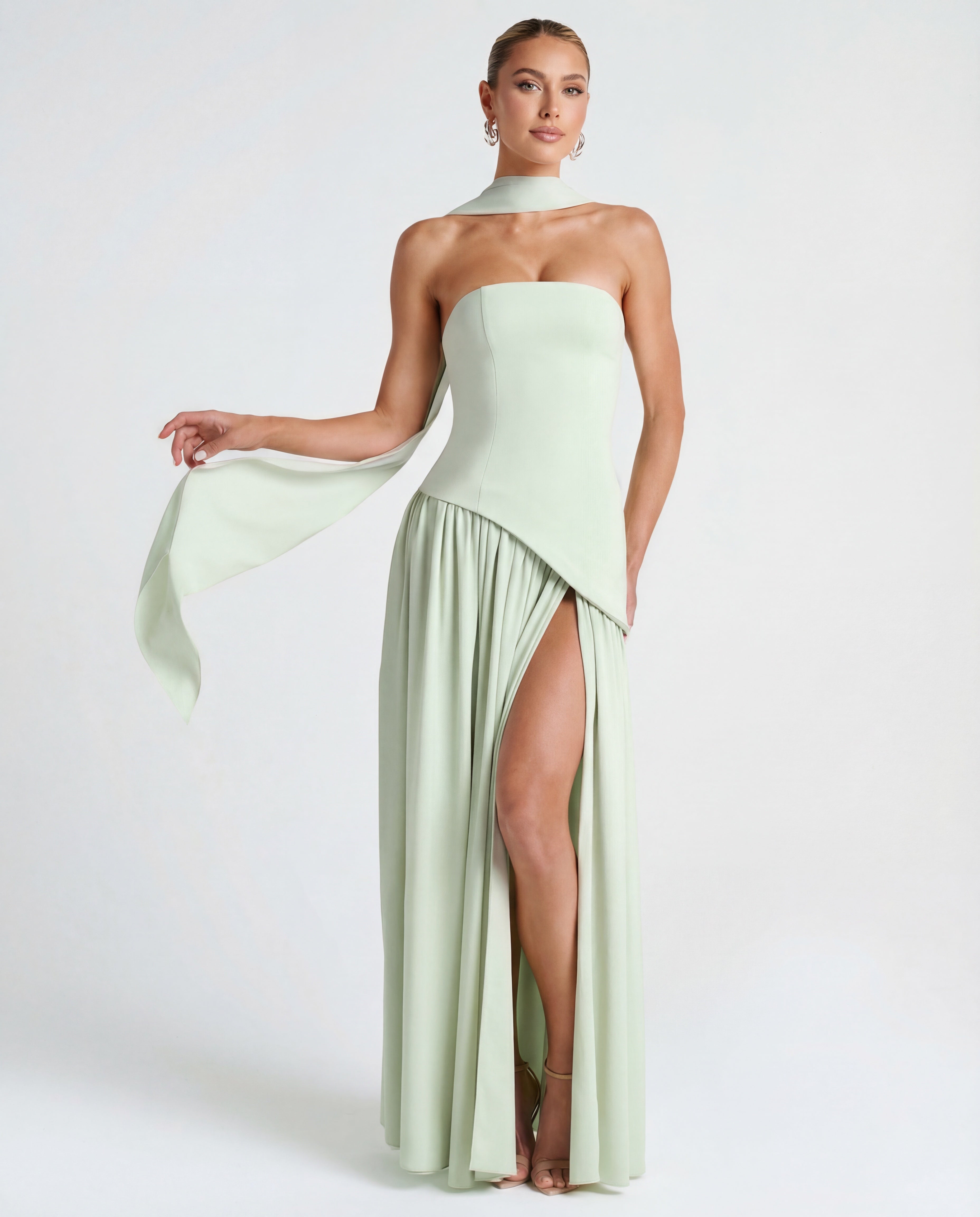 Strapless Corset High Split Occasion Maxi Dress