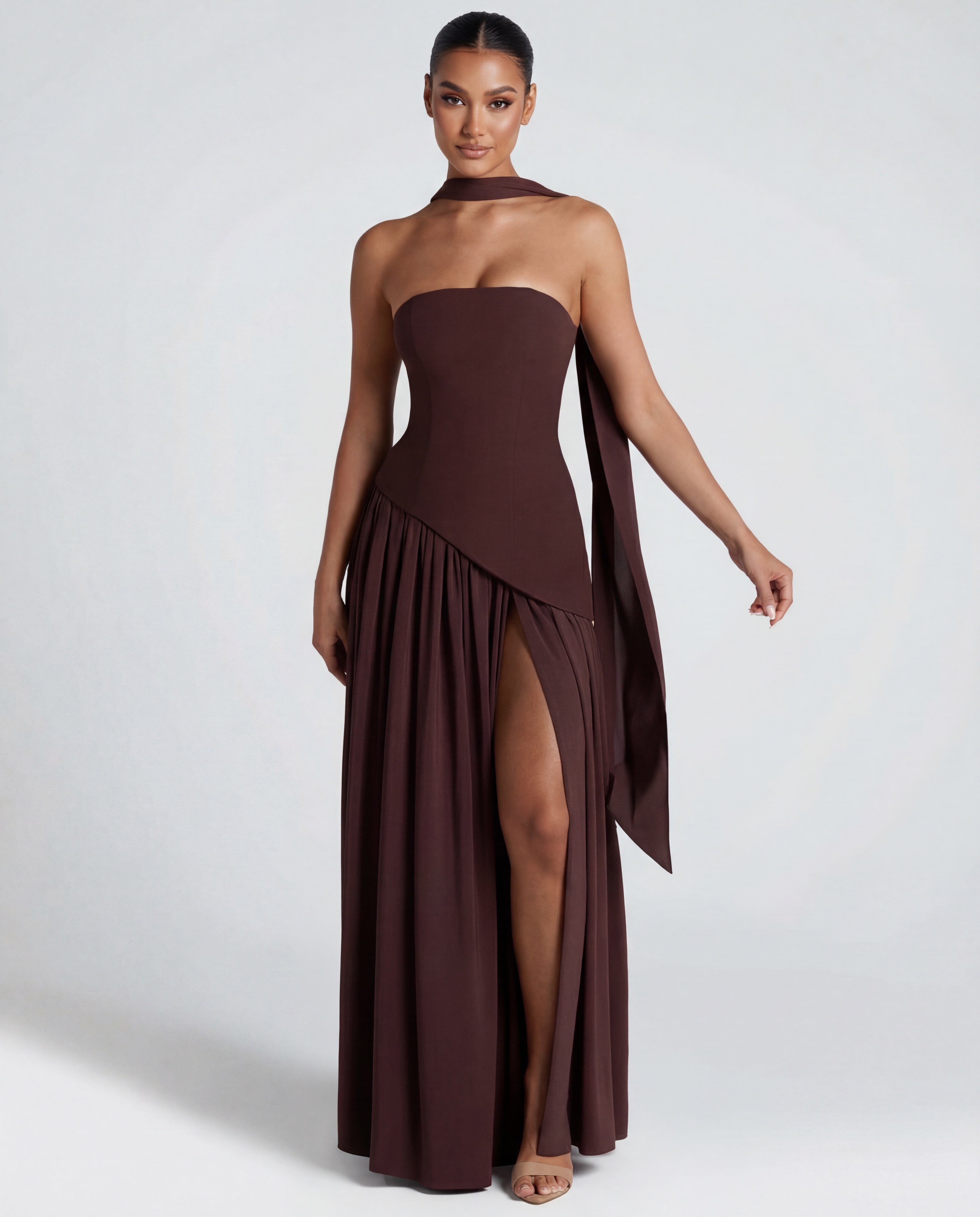 Strapless Corset High Split Occasion Maxi Dress