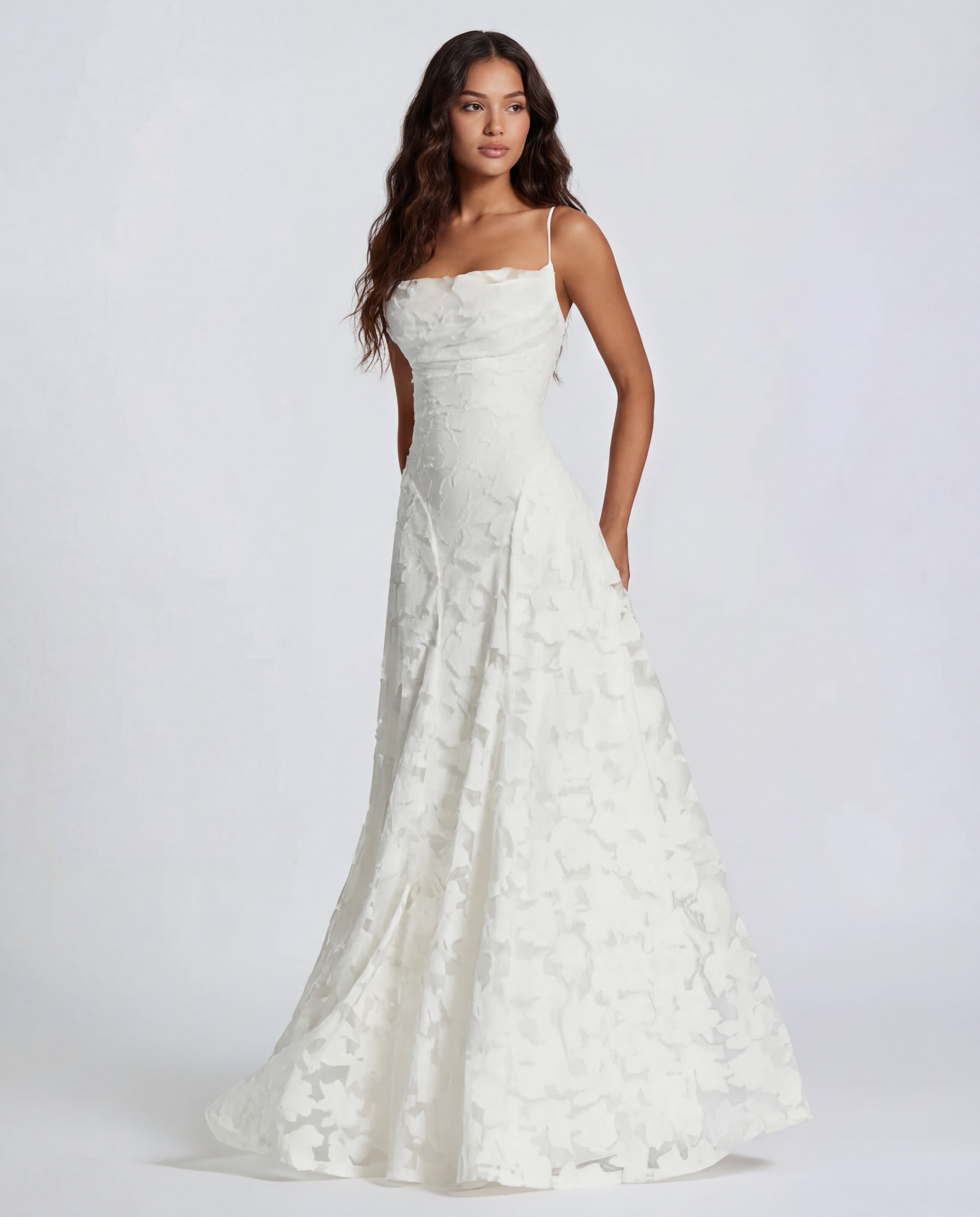 Strappy Cowl Neck Floral Textured Occasion Maxi Dress