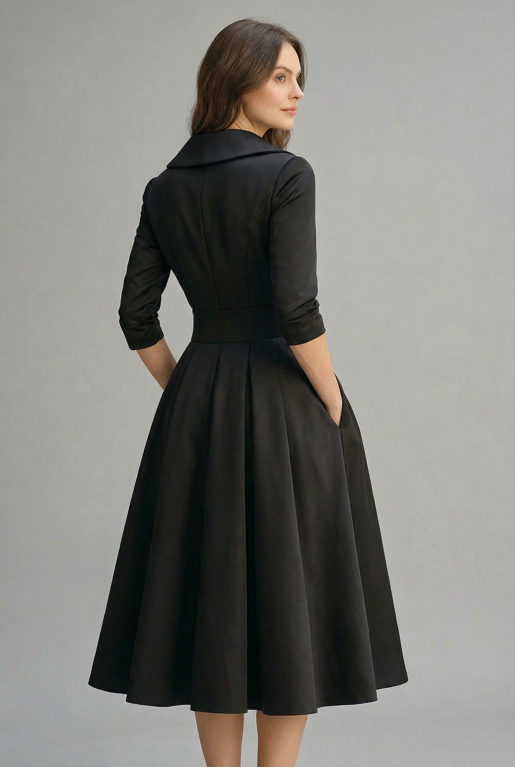 Women’s Ascot Elegant Wrap Midi Dress with Flared Skirt