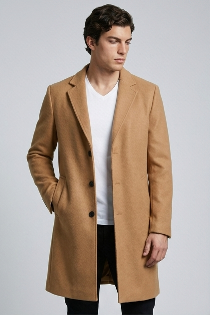 Tailored Notch Lapel Wool Style Coat Men