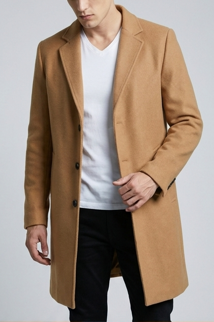 Tailored Notch Lapel Wool Style Coat Men