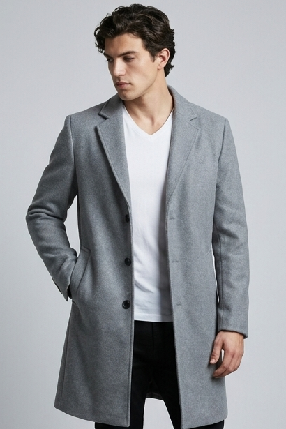 Tailored Notch Lapel Wool Style Coat Men