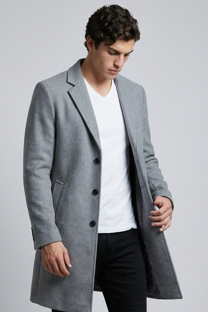 Tailored Notch Lapel Wool Style Coat Men