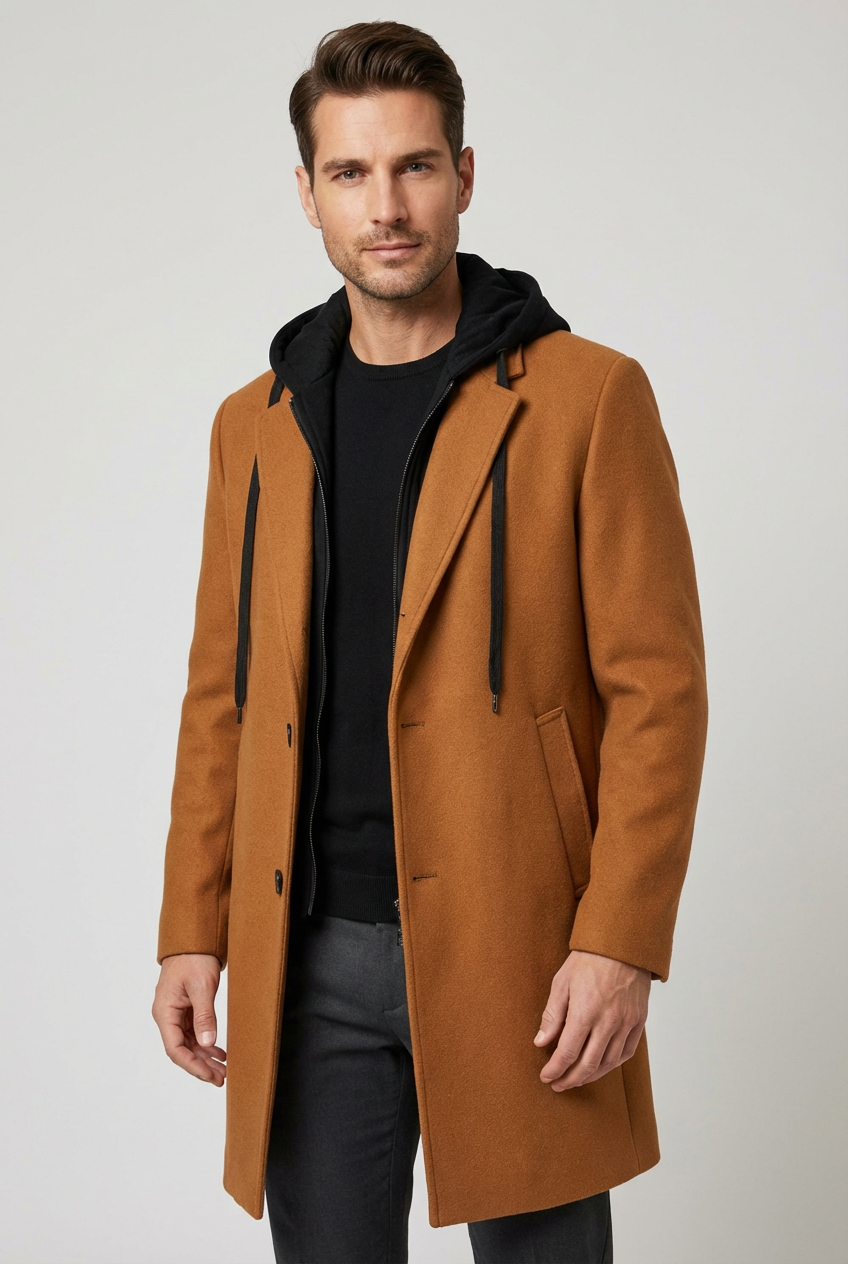 Men's Elegant Warm Fleece Lining Long Coat