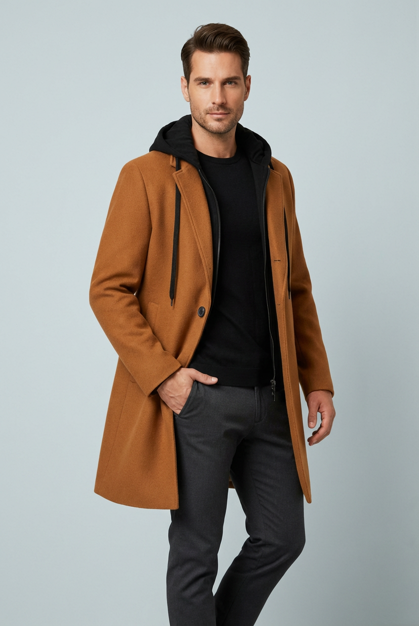 Men's Elegant Warm Fleece Lining Long Coat