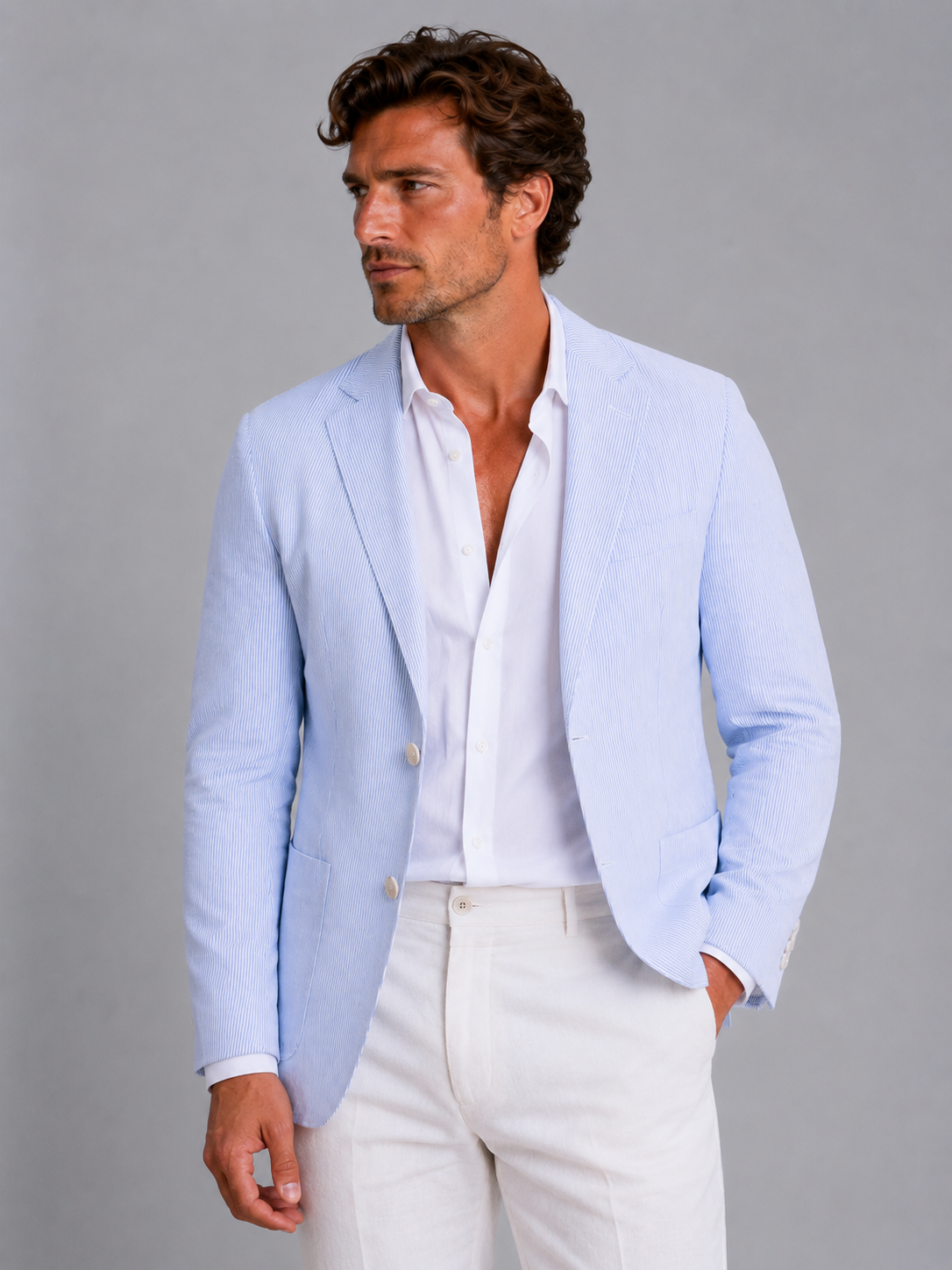 Textured Notch Lapel Lightweight Blazer Men