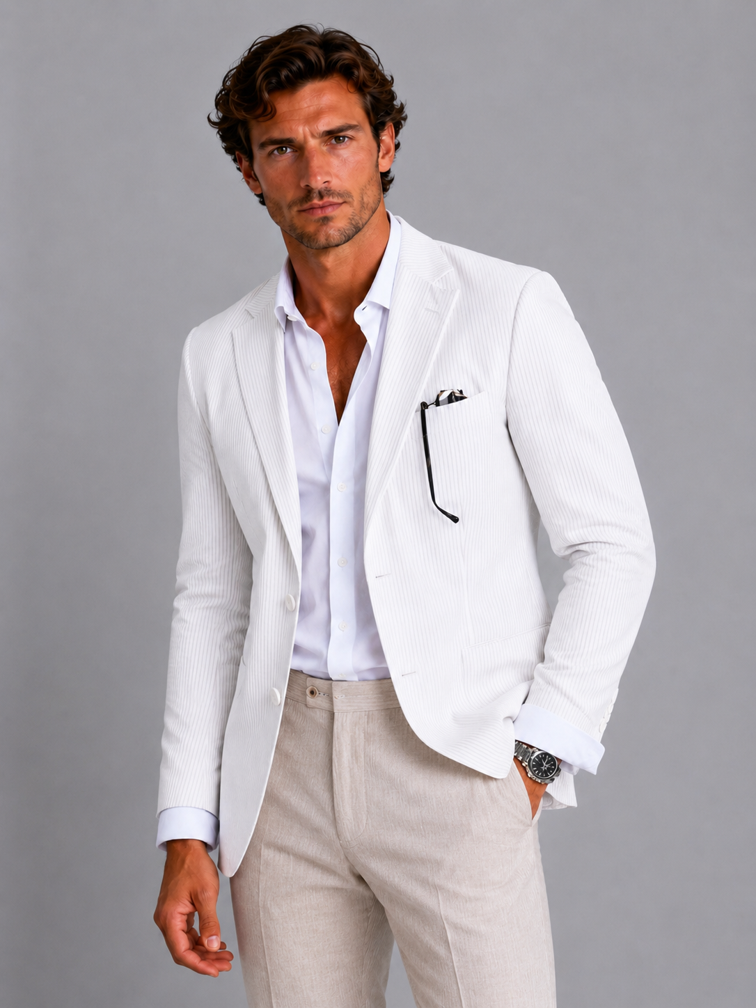 Textured Notch Lapel Lightweight Blazer Men