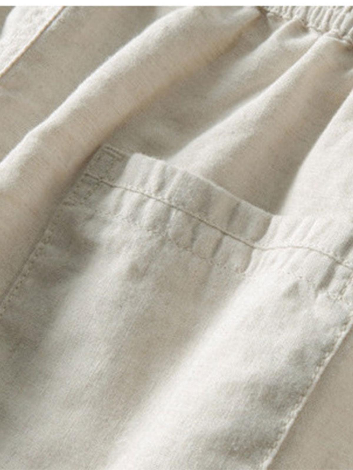 Men's Linen Shirt And Pants Set With Stand Collar