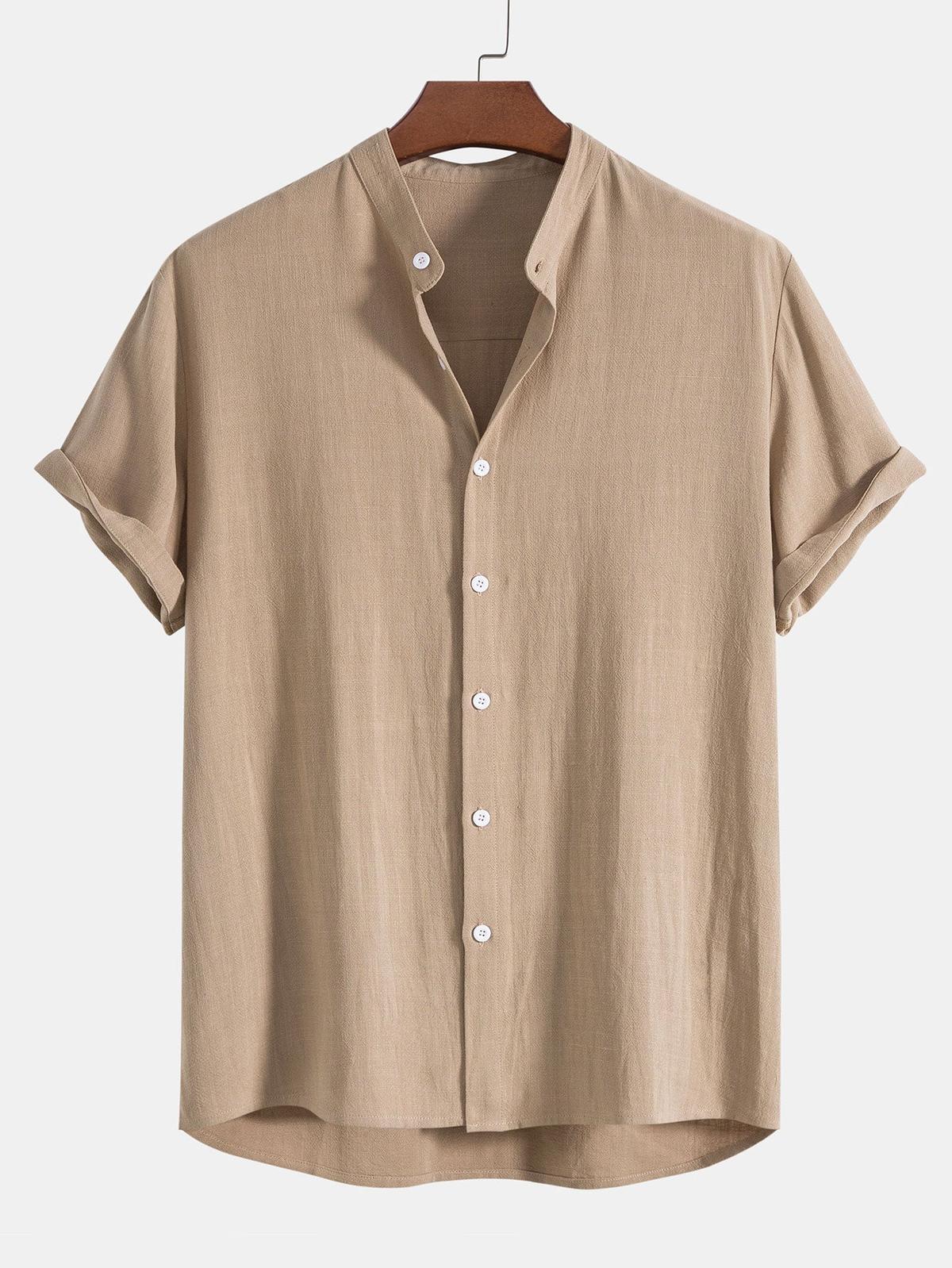 Men's Linen Shirt And Pants Set With Stand Collar