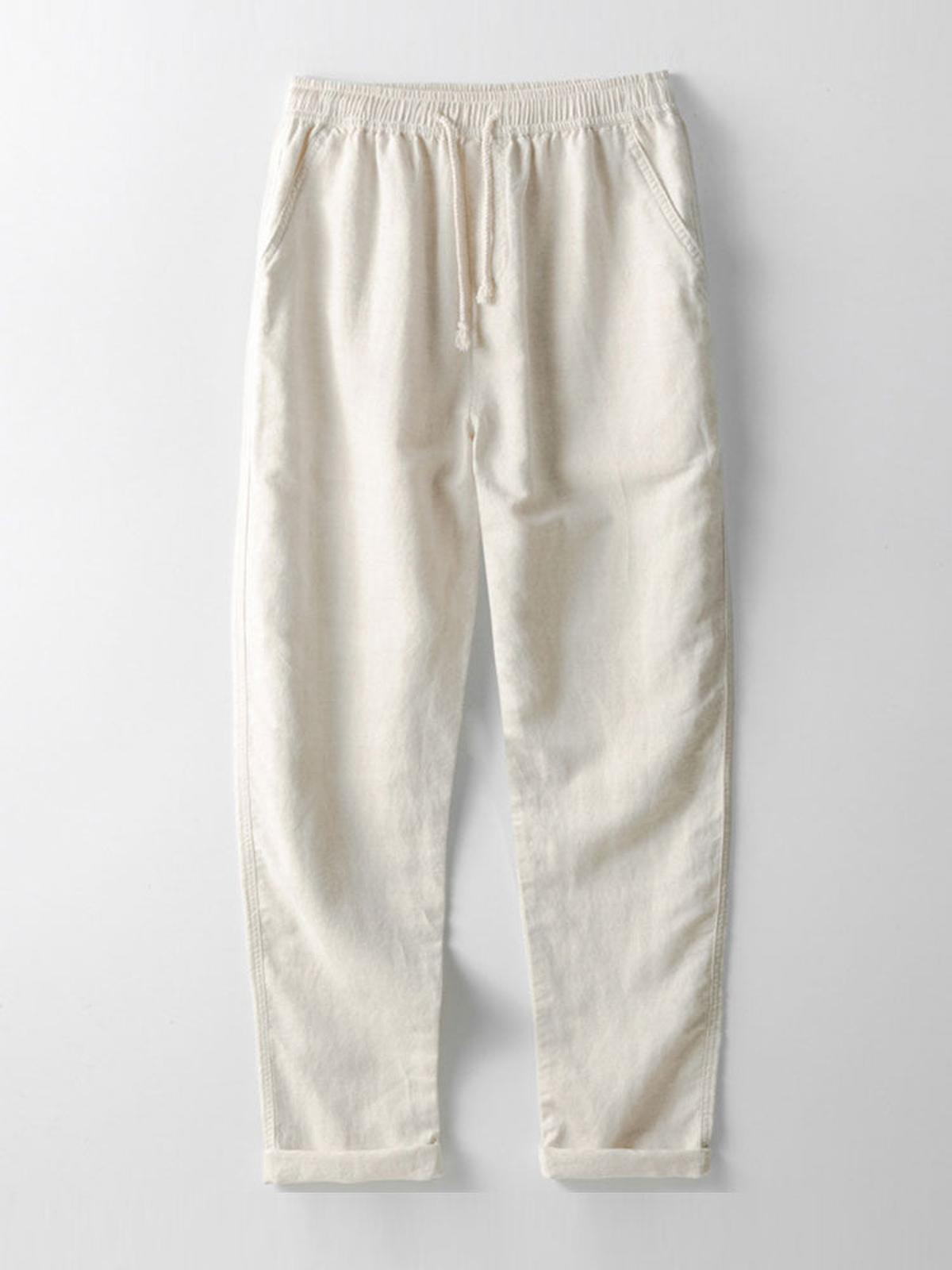 Men's Linen Shirt And Pants Set With Stand Collar