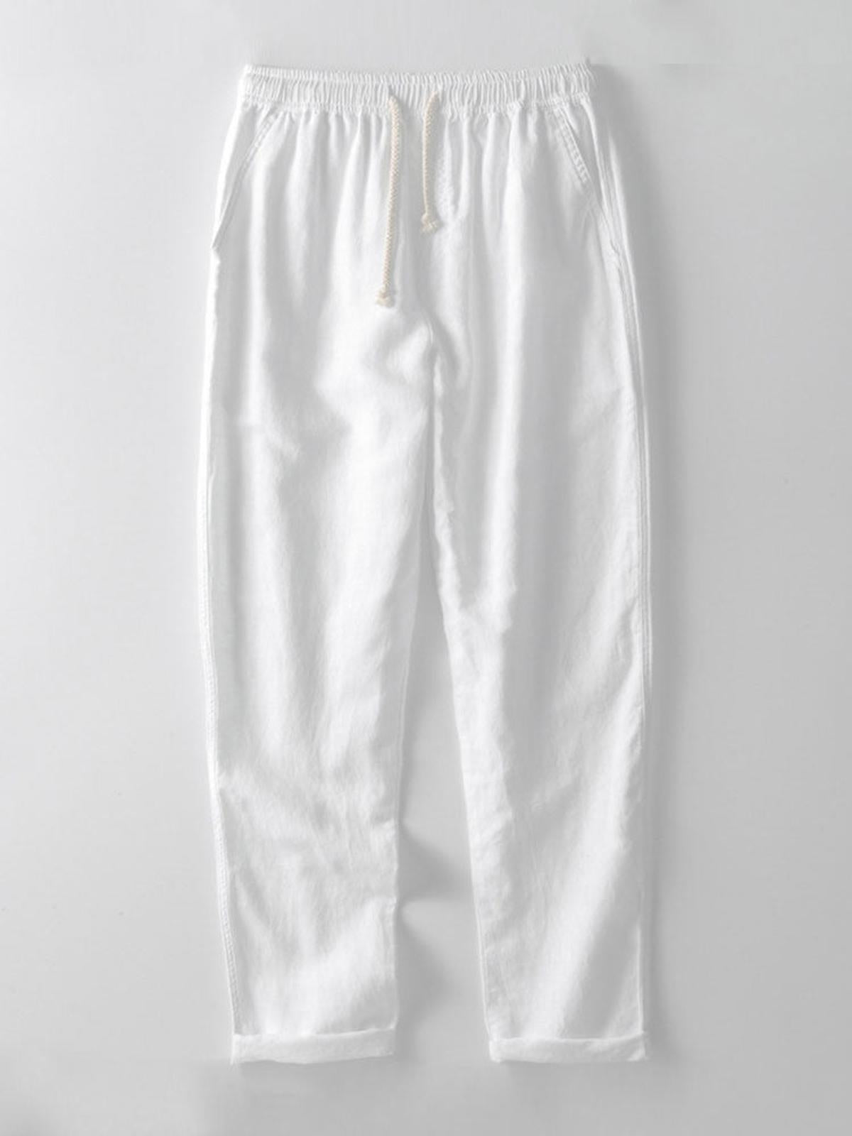 Men's Linen Shirt And Pants Set With Stand Collar