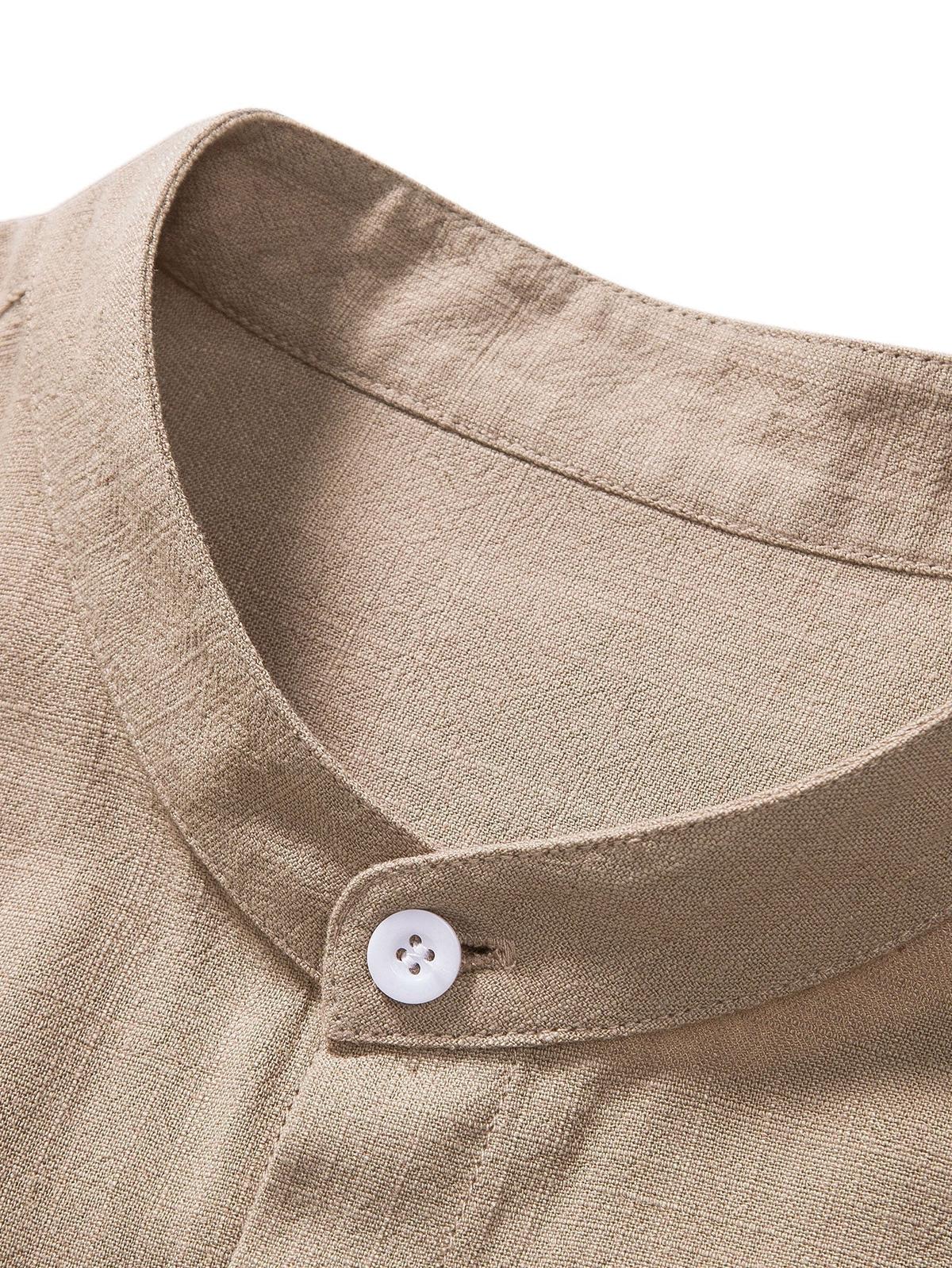 Men's Linen Shirt And Pants Set With Stand Collar
