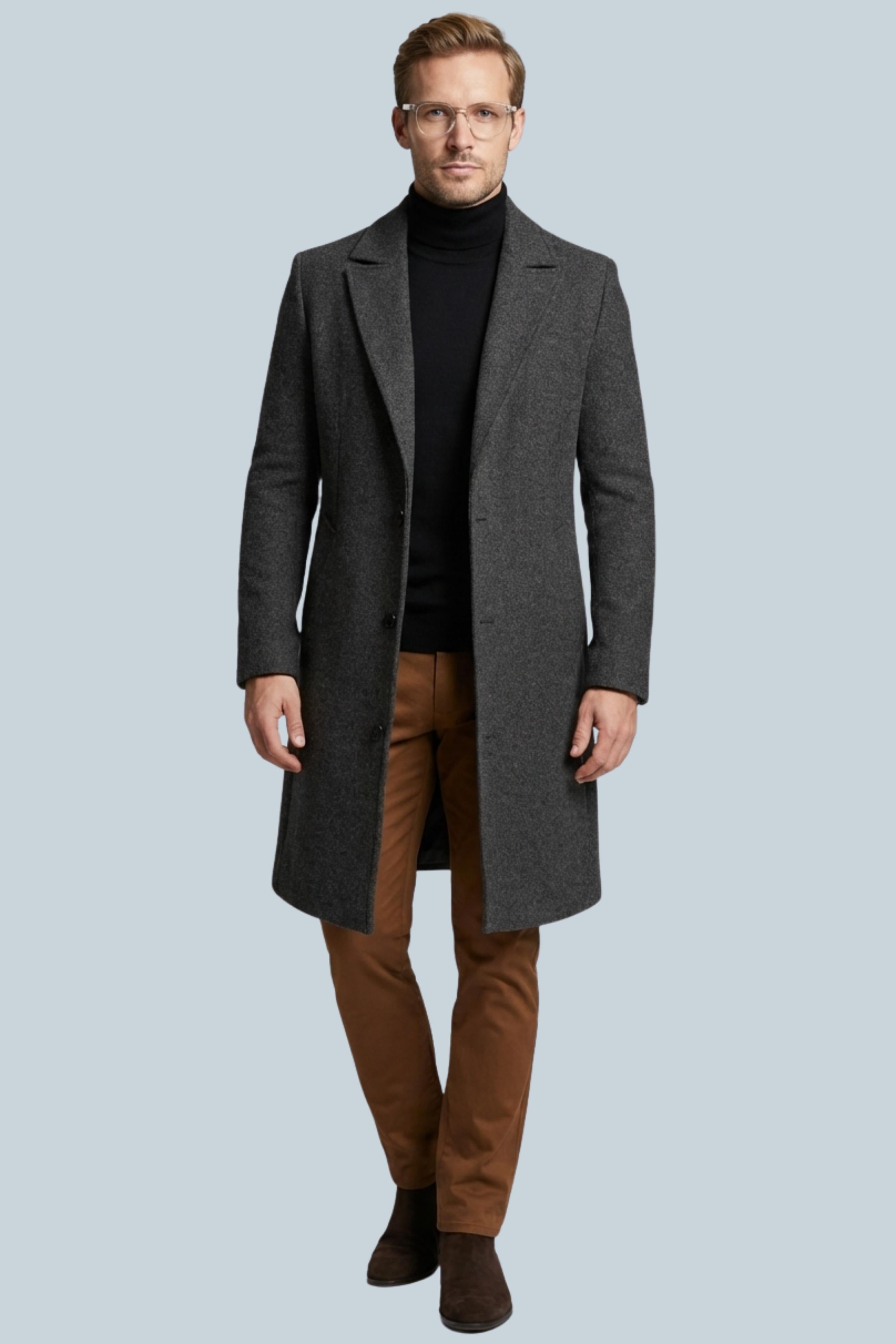 Men’s Slim Fit Long Wool Style Formal Chic Coat