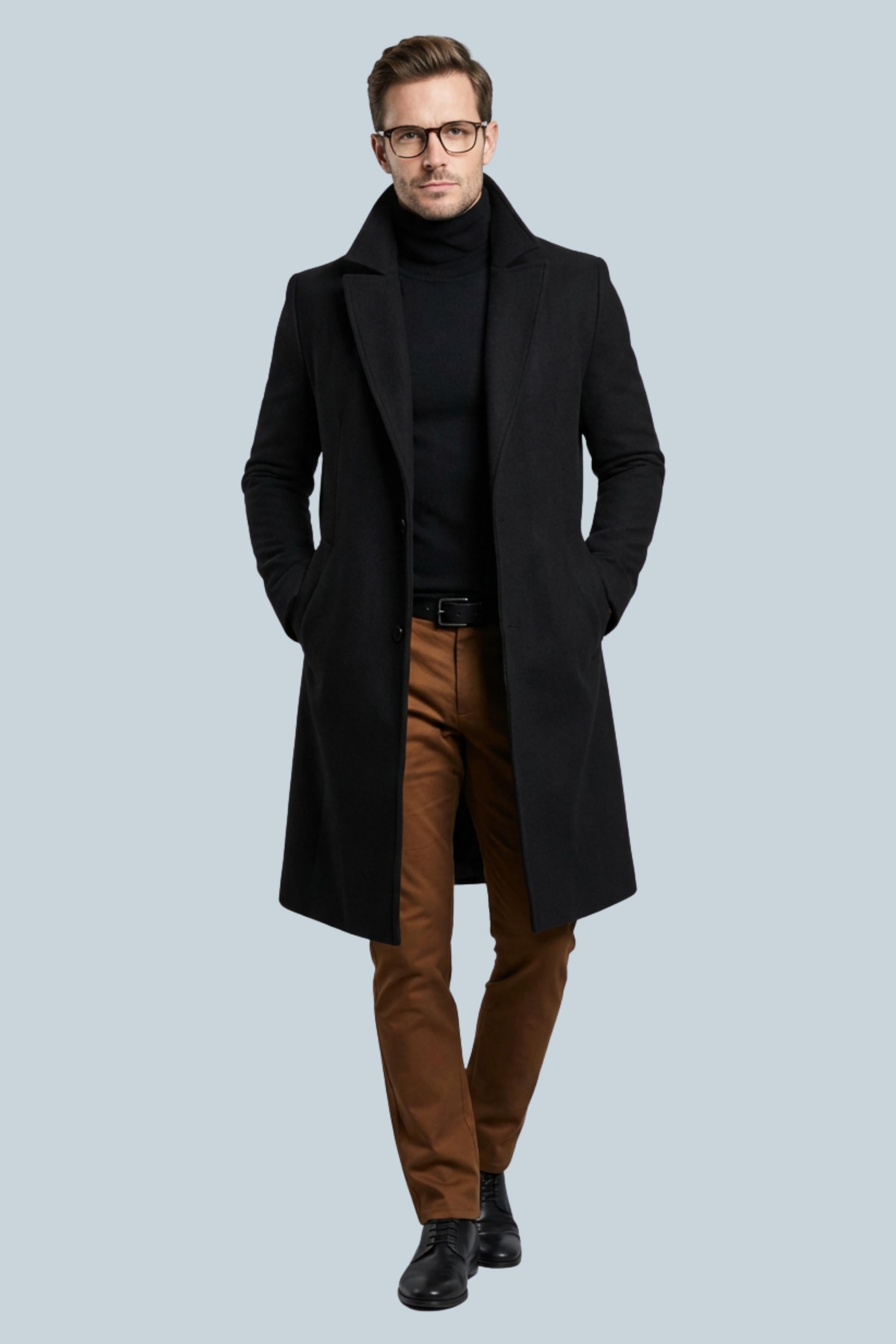 Men’s Slim Fit Long Wool Style Formal Chic Coat