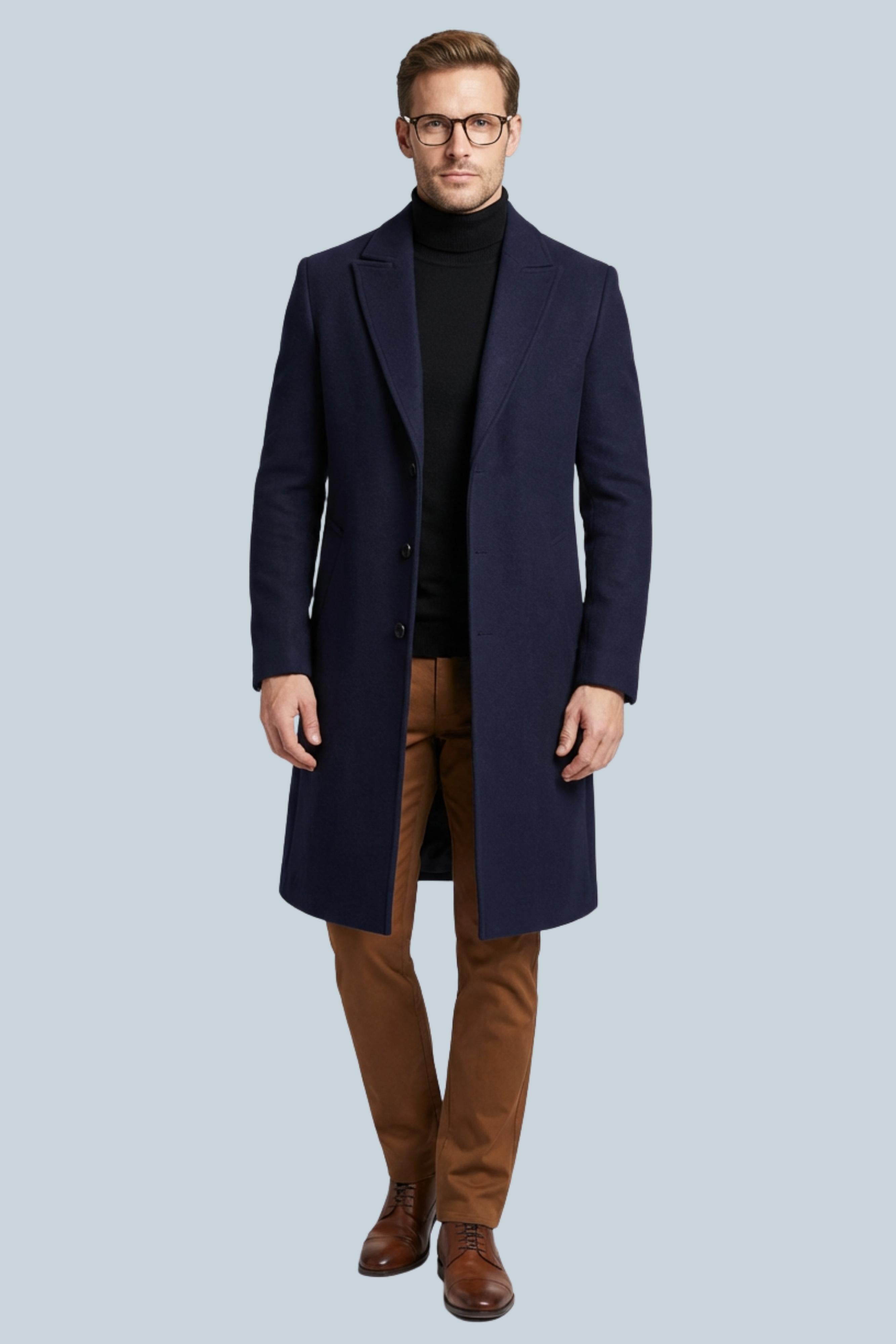 Men’s Slim Fit Long Wool Style Formal Chic Coat