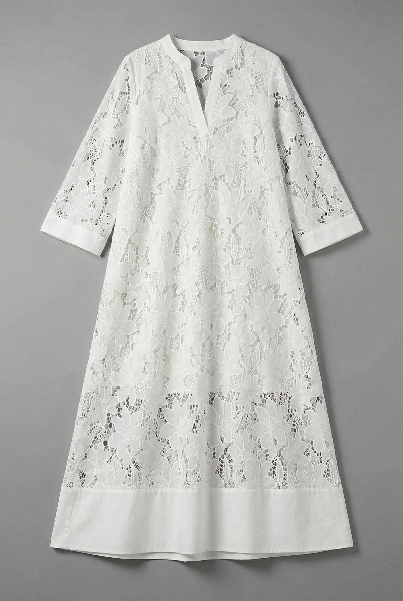 Women's Embroidered Midi Dress – Elegant Lace Detail & Relaxed Everyday Fit