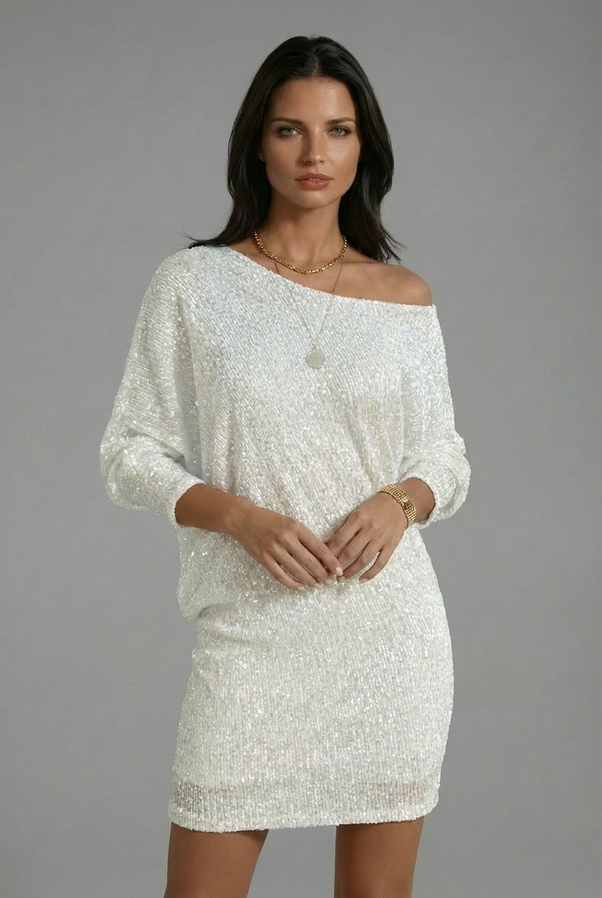 Women’s Sequin Glitter Mini Cocktail Dress – One Shoulder Sparkle Dress