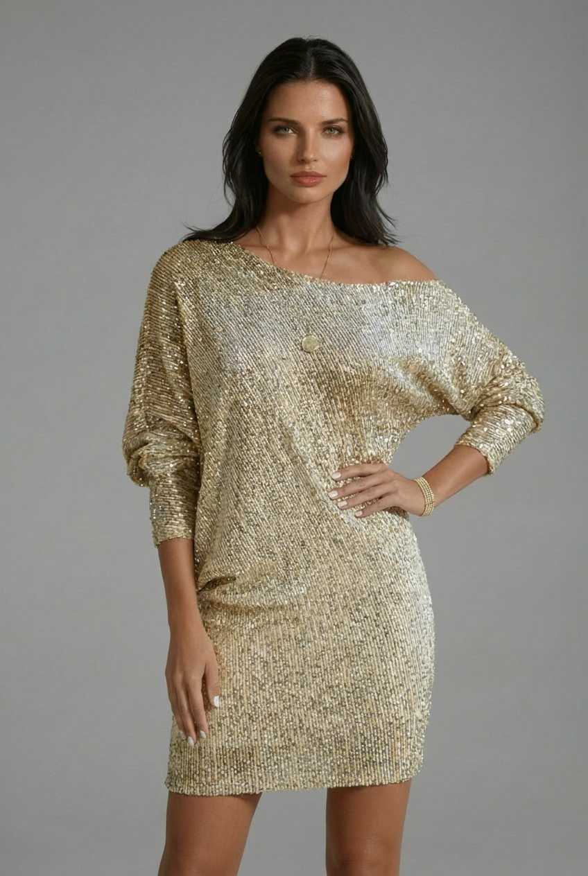 Women’s Sequin Glitter Mini Cocktail Dress – One Shoulder Sparkle Dress