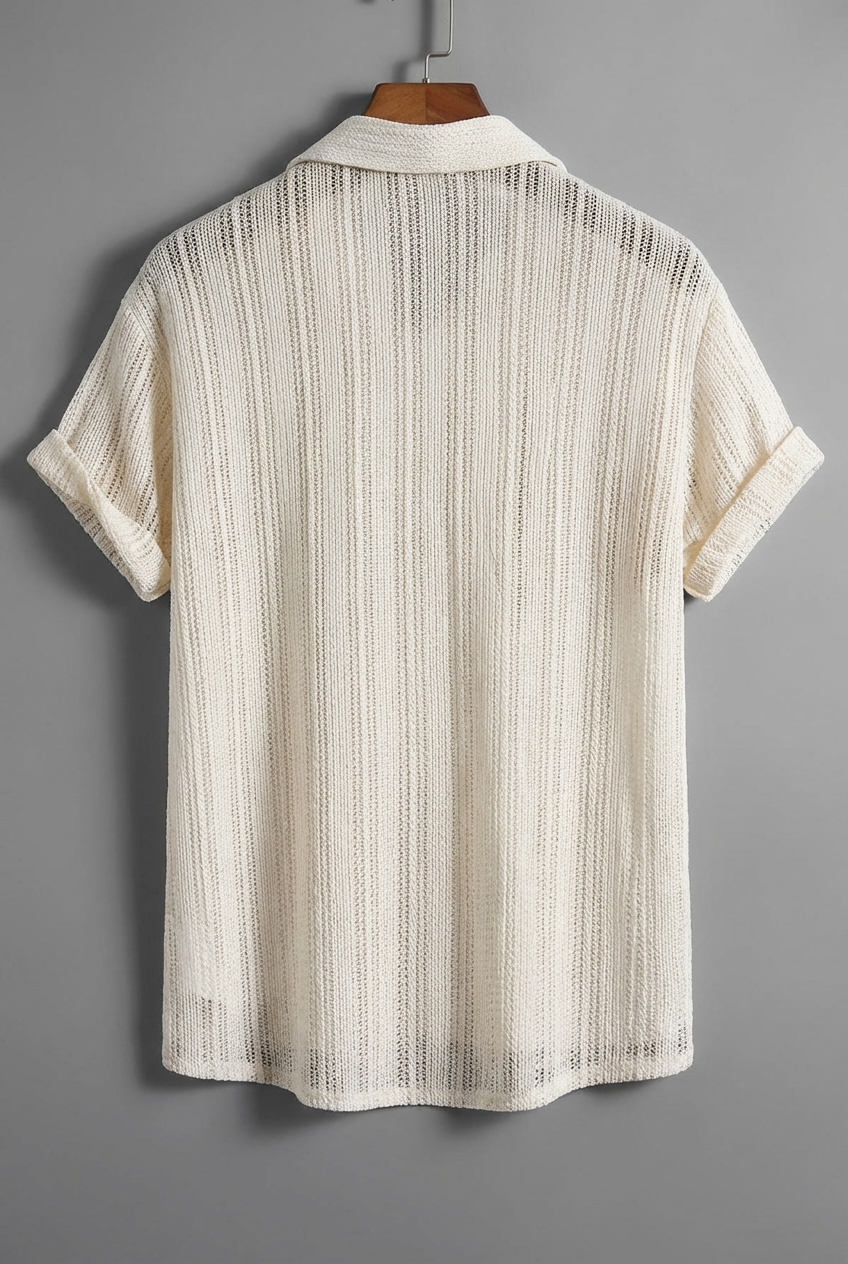 Men’s Notched Collar Short Sleeve Shirt – Lightweight Polyester Blend & Relaxed Fit