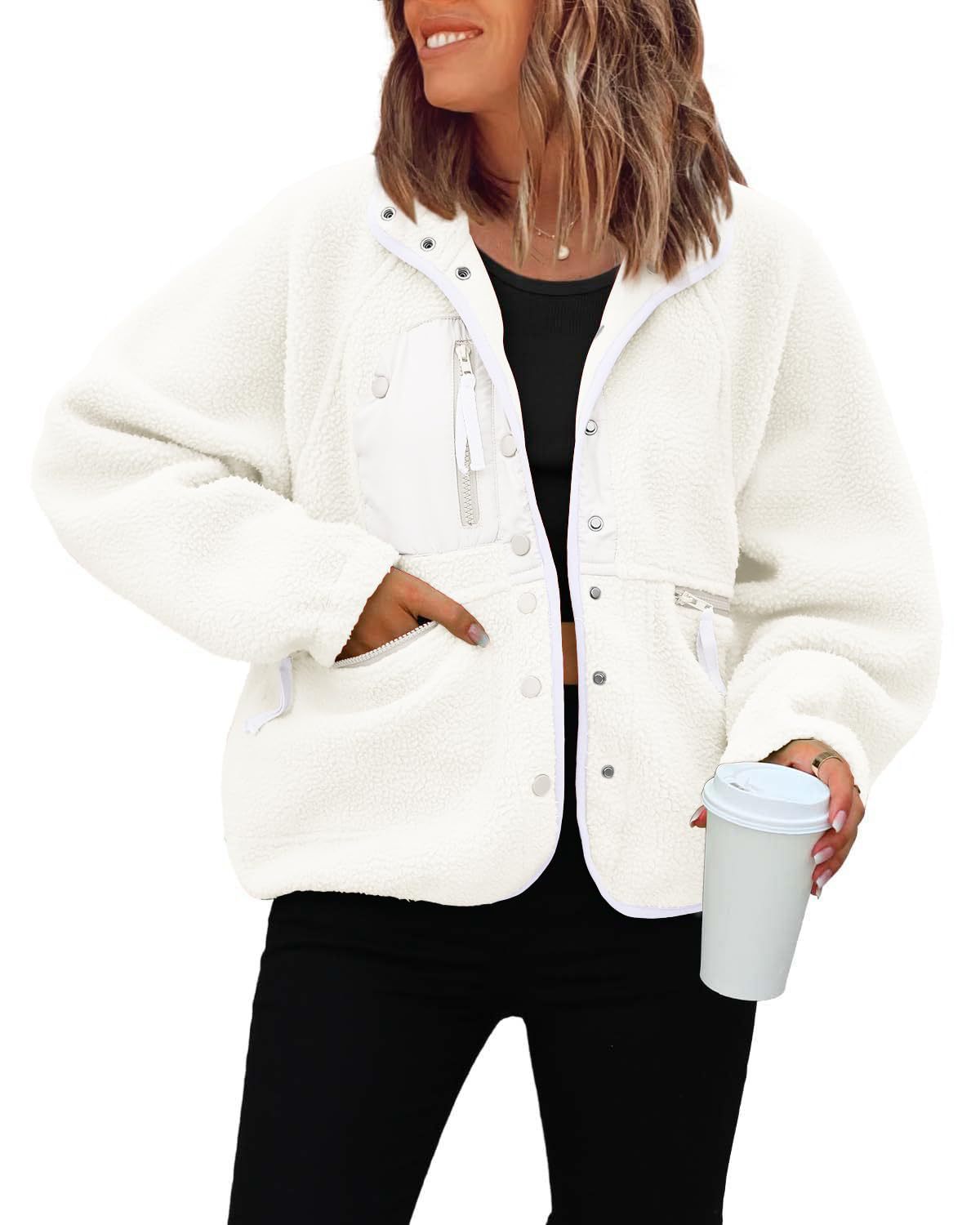 Textured Fleece Style Relaxed Casual Jacket Women