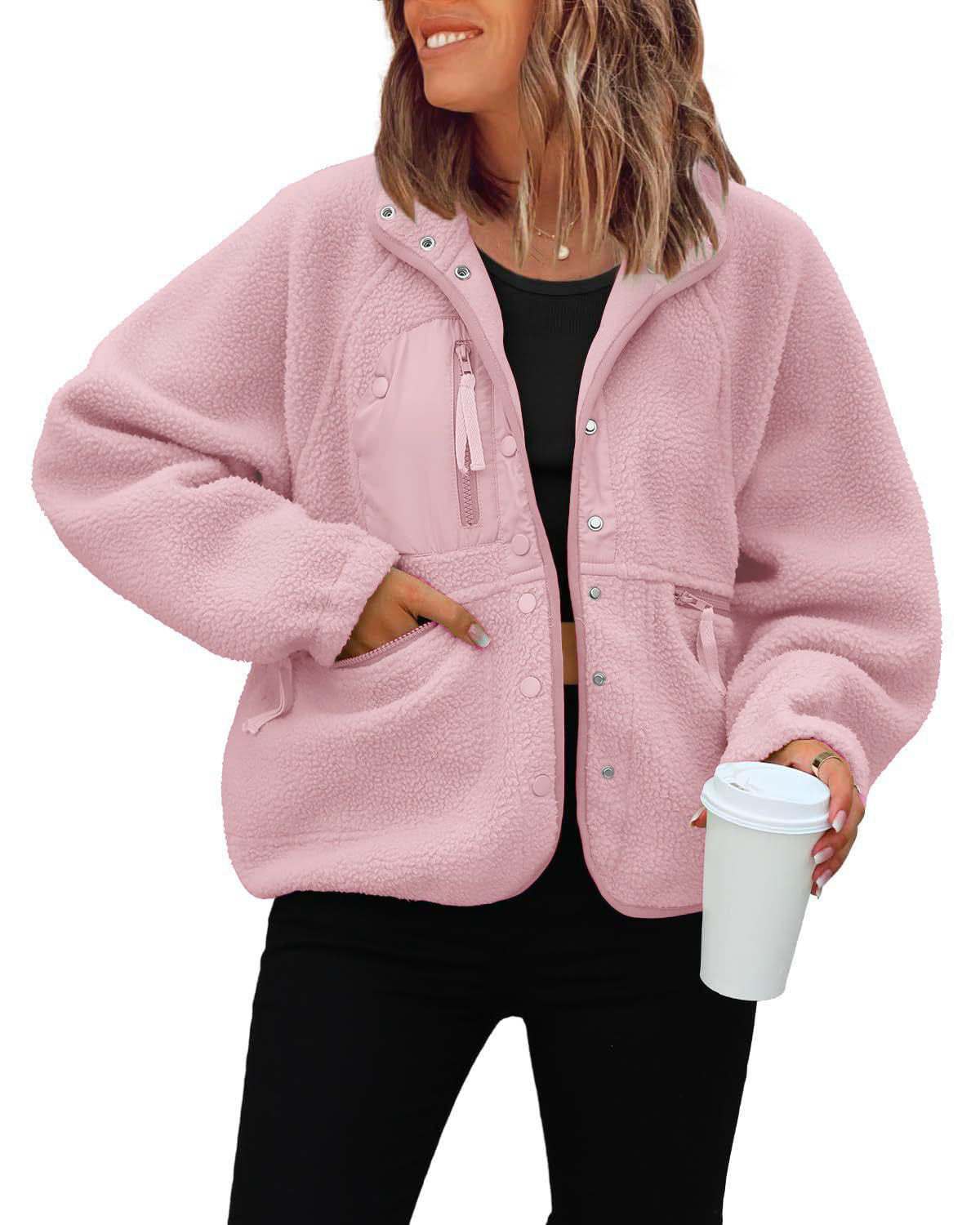 Textured Fleece Style Relaxed Casual Jacket Women