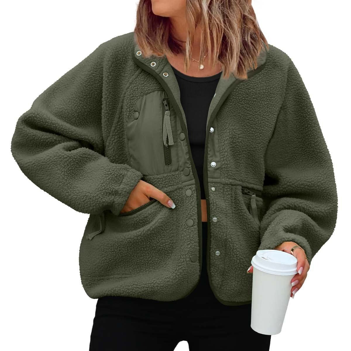 Textured Fleece Style Relaxed Casual Jacket Women