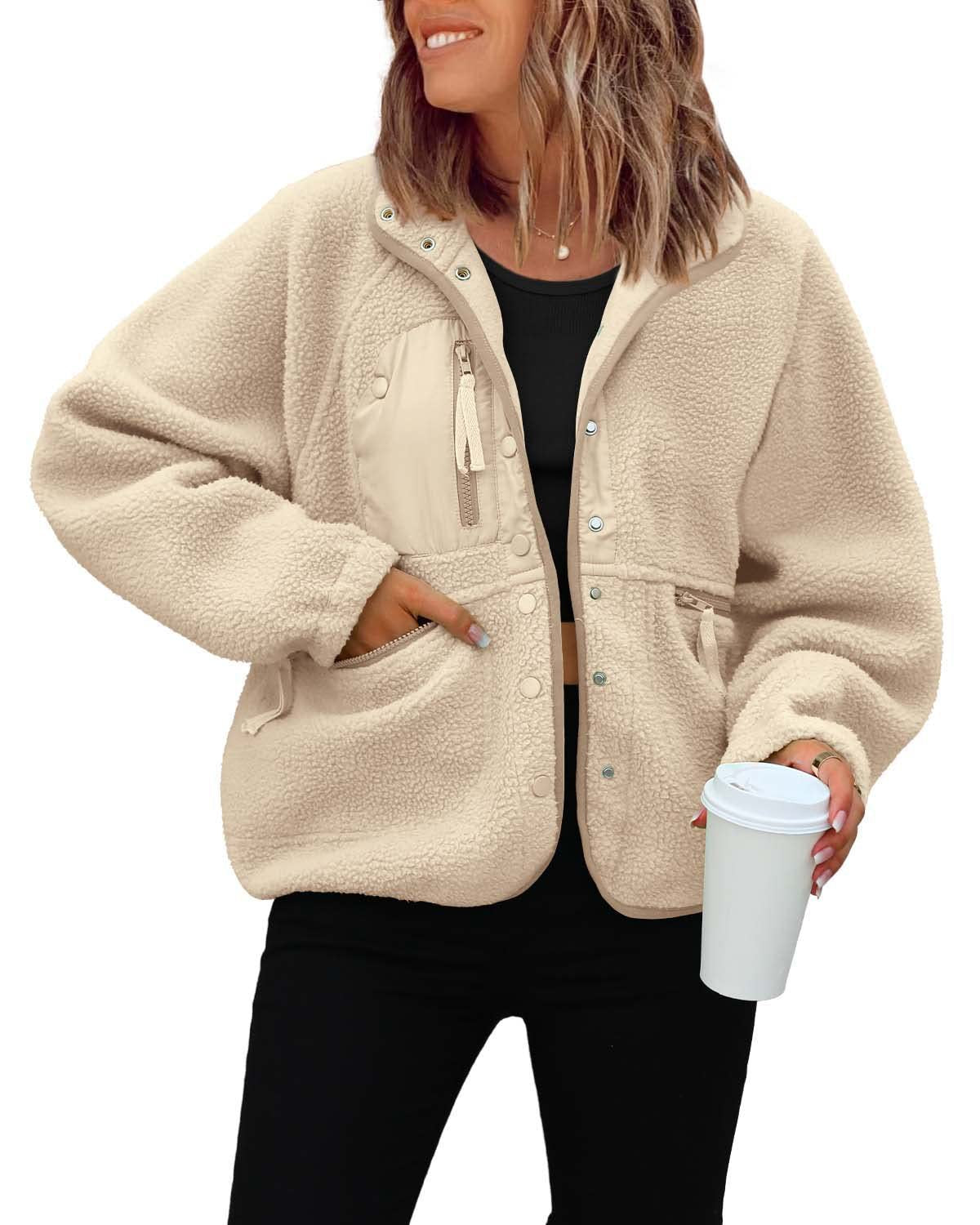 Textured Fleece Style Relaxed Casual Jacket Women