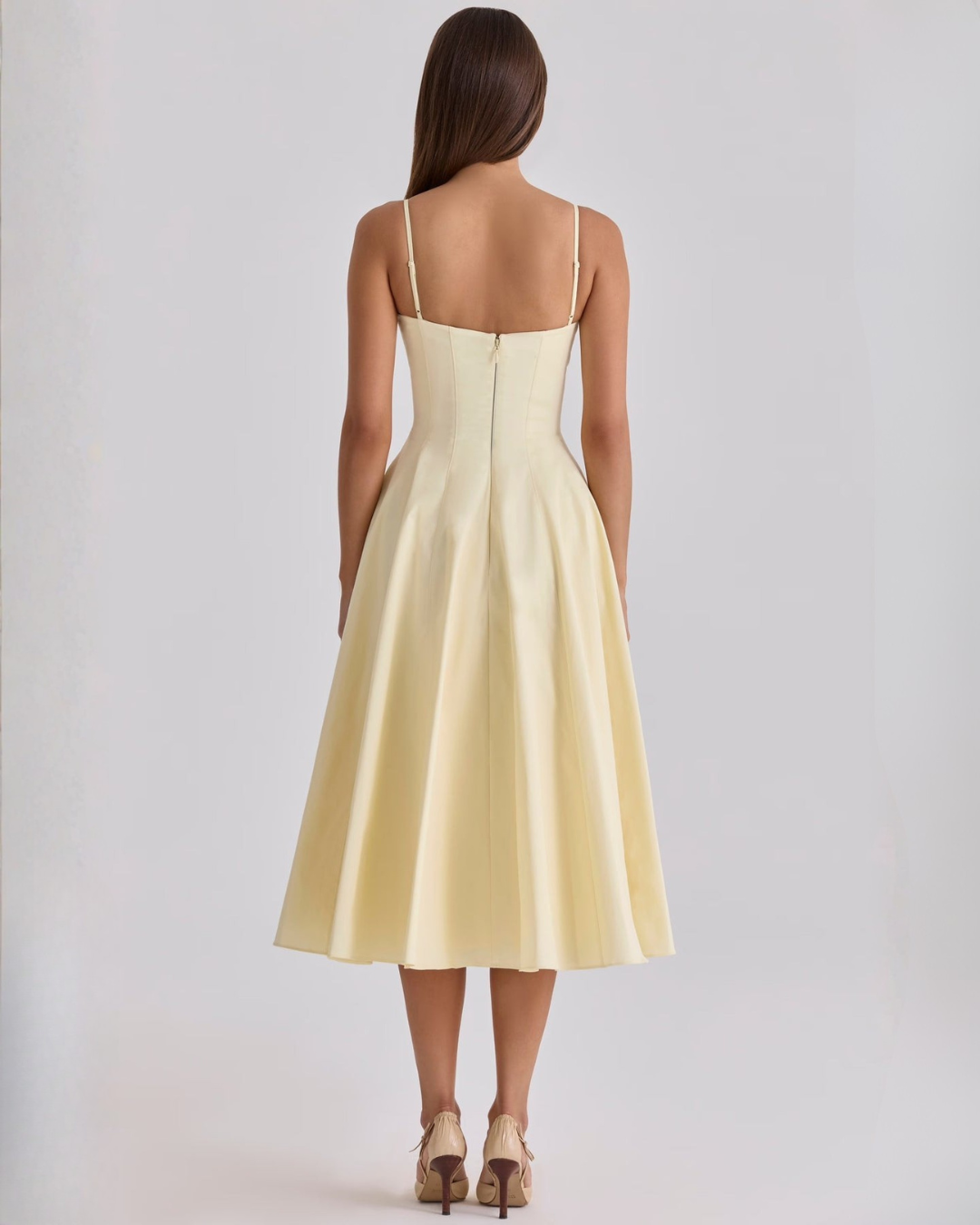 Beige Strappy Fit Flare Occasion Midi Dress