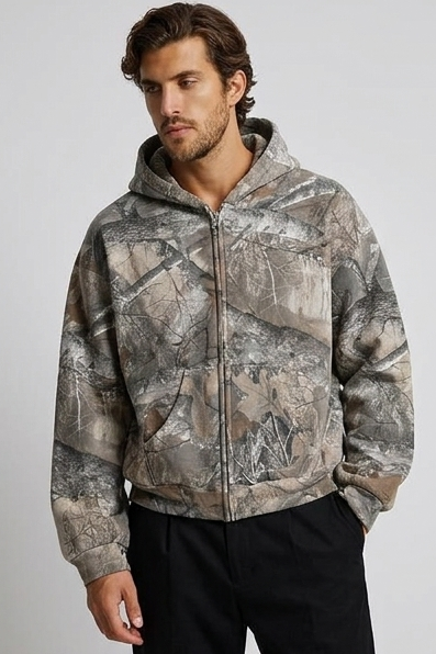 Camouflage Print Oversized Fleece Hoodie Women