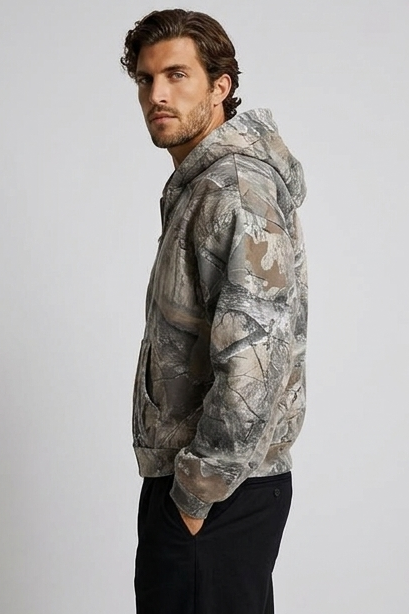 Camouflage Print Oversized Fleece Hoodie Women