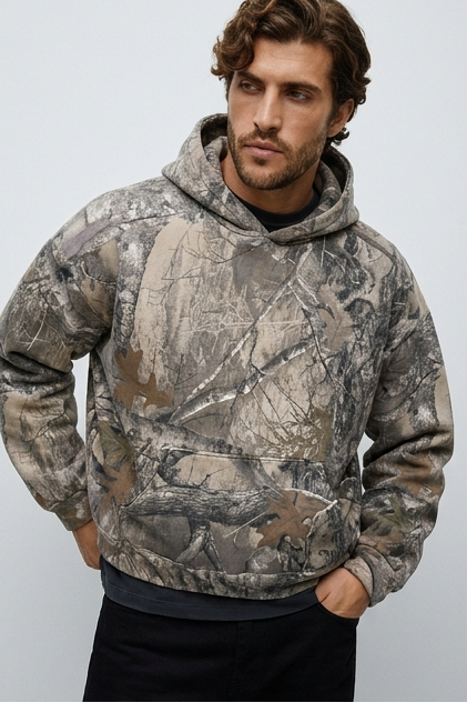 Camouflage Print Oversized Fleece Hoodie Women