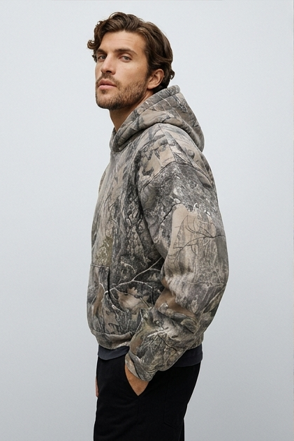 Camouflage Print Oversized Fleece Hoodie Women